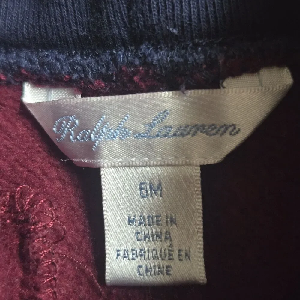 Ralph Lauren Sweatpants Baby 6M Burgundy Navy Blue Pony Joggers Fleece Cuffed